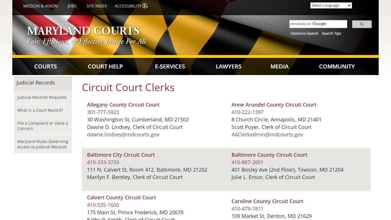 Circuit Court Clerks | Maryland Courts
