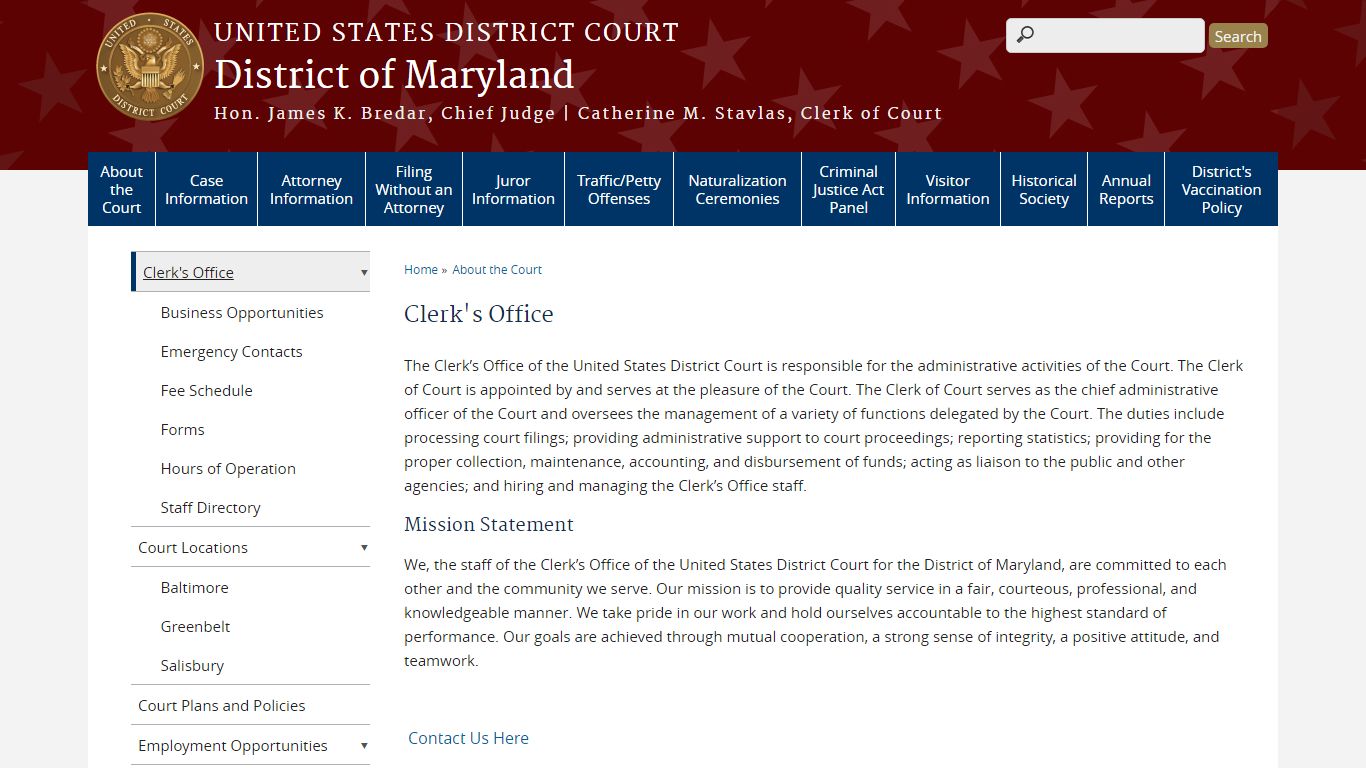 Clerk's Office | District of Maryland | United States District Court